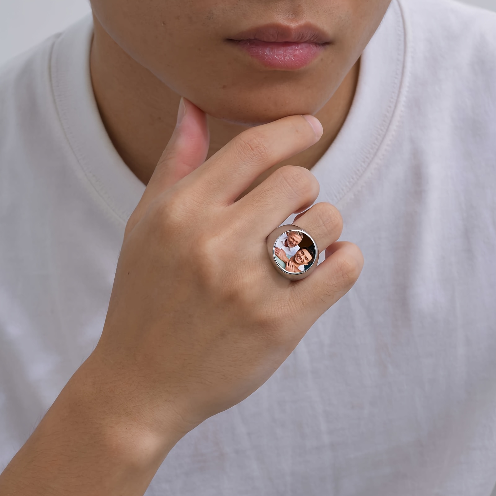 Custom Photo Engraved 316L Stainless Steel Ring, Personalized Gift